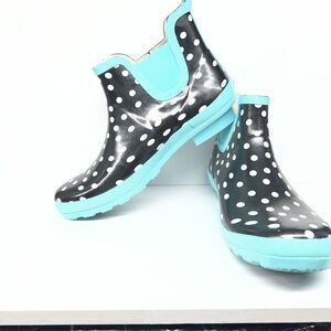 New- Super Cute Gardenline Black Polkadot Rubber Rain/Garden Outdoor Boot 10